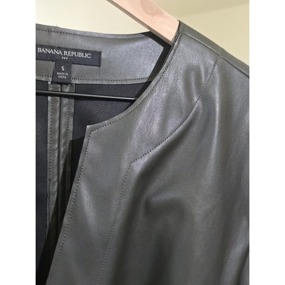 Banana Republic Womens S Olive Faux Leather Belted Tunic Top 3/4 Sleeve - Picture 11 of 13